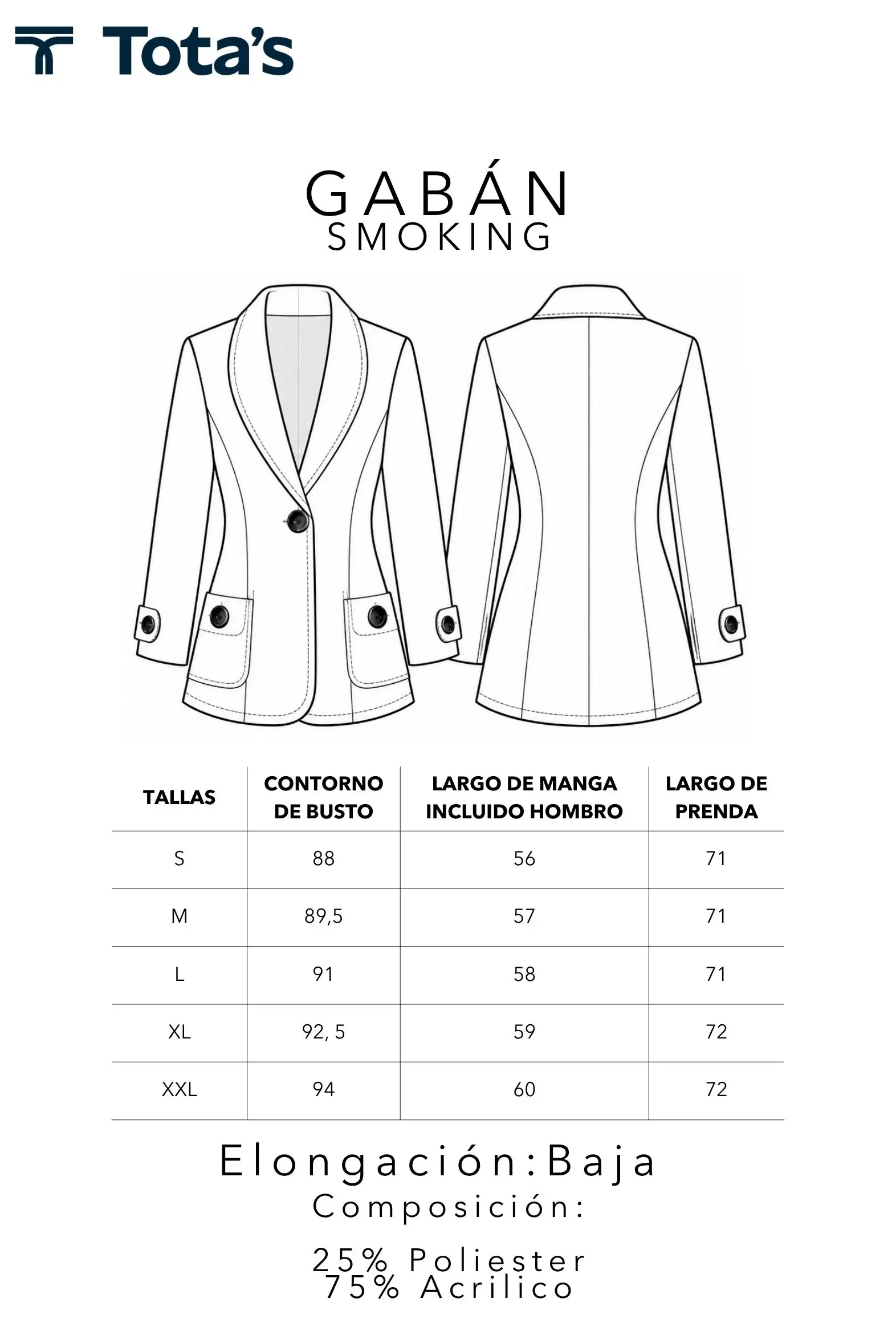 REG 117-1 Tabla de medidas gabán smoking
