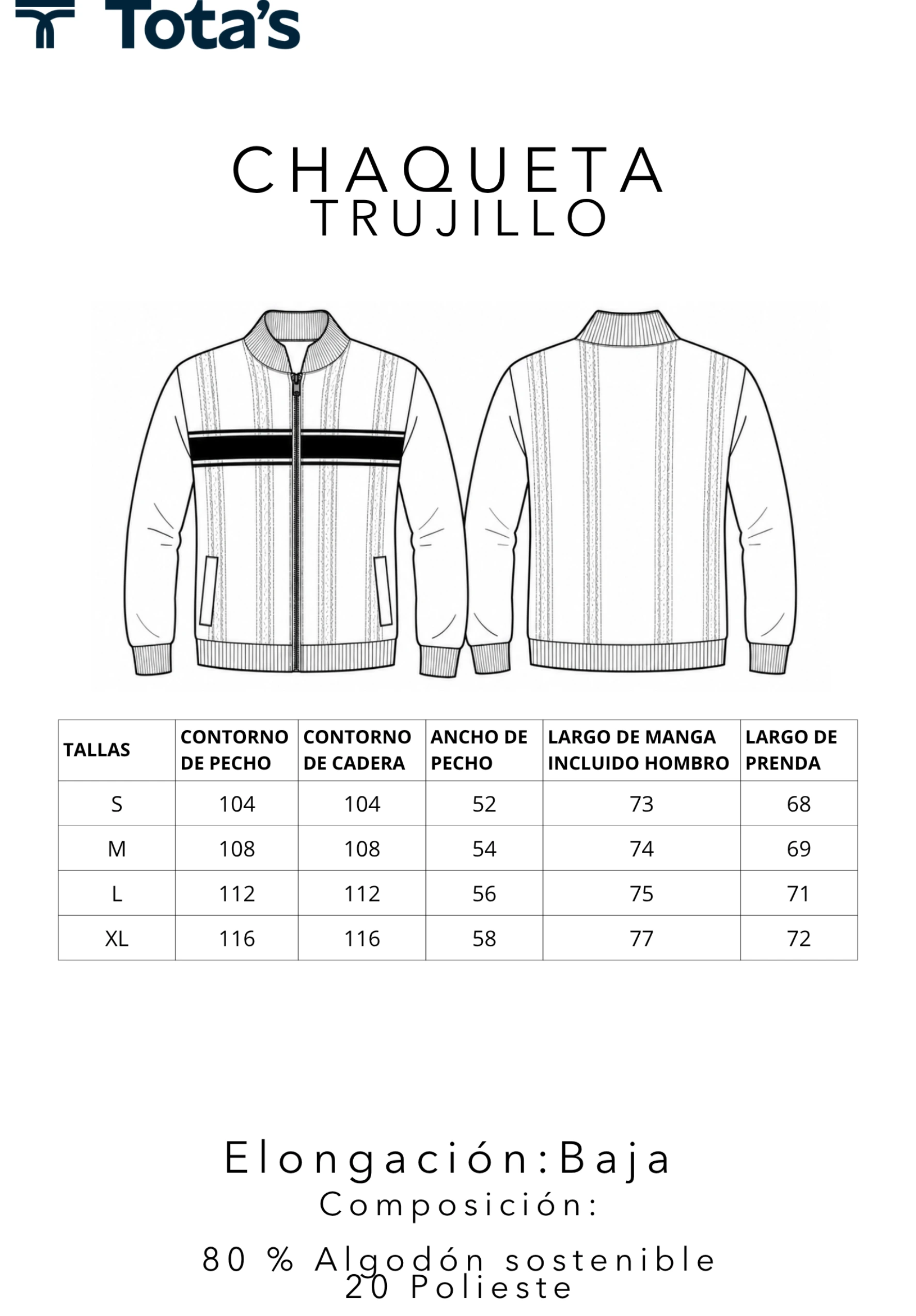 tabla de medidas chaqueta trujillo hombre