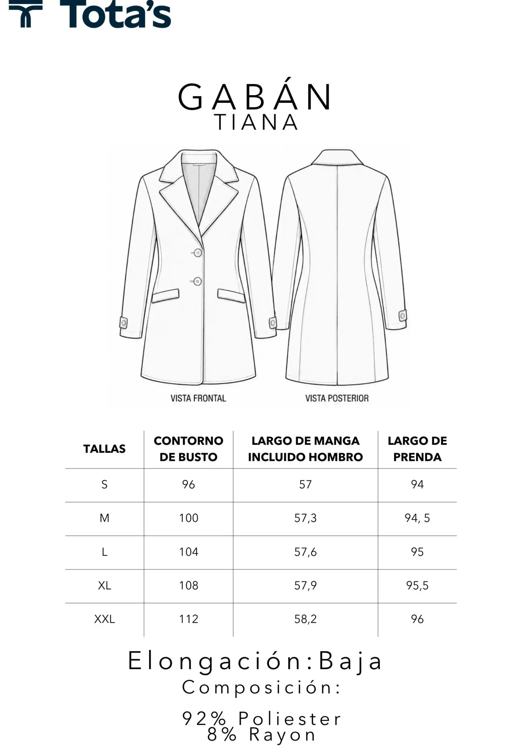 REF 828 Tabla de medidas gabán tiana